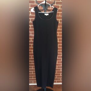 Vtg El-Ana Wool Blend Black Knit Maxi Dress‎ Slit Back Made in USA Minimalist M